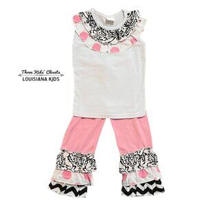 Toddler Girls S (2T) Pink & Black Ruffle Top & Pants Set
